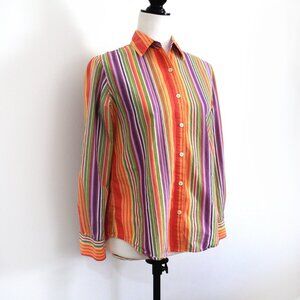 Vintage JONES NEW YORK Sport Orange & Purple Striped Cotton Blouse